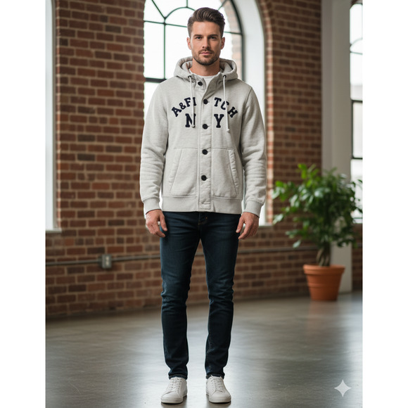 Abercrombie & Fitch Retro Y2k Muscle fit Sherpa Lined heavyweight Hoodie Sz XL - Picture 1 of 13